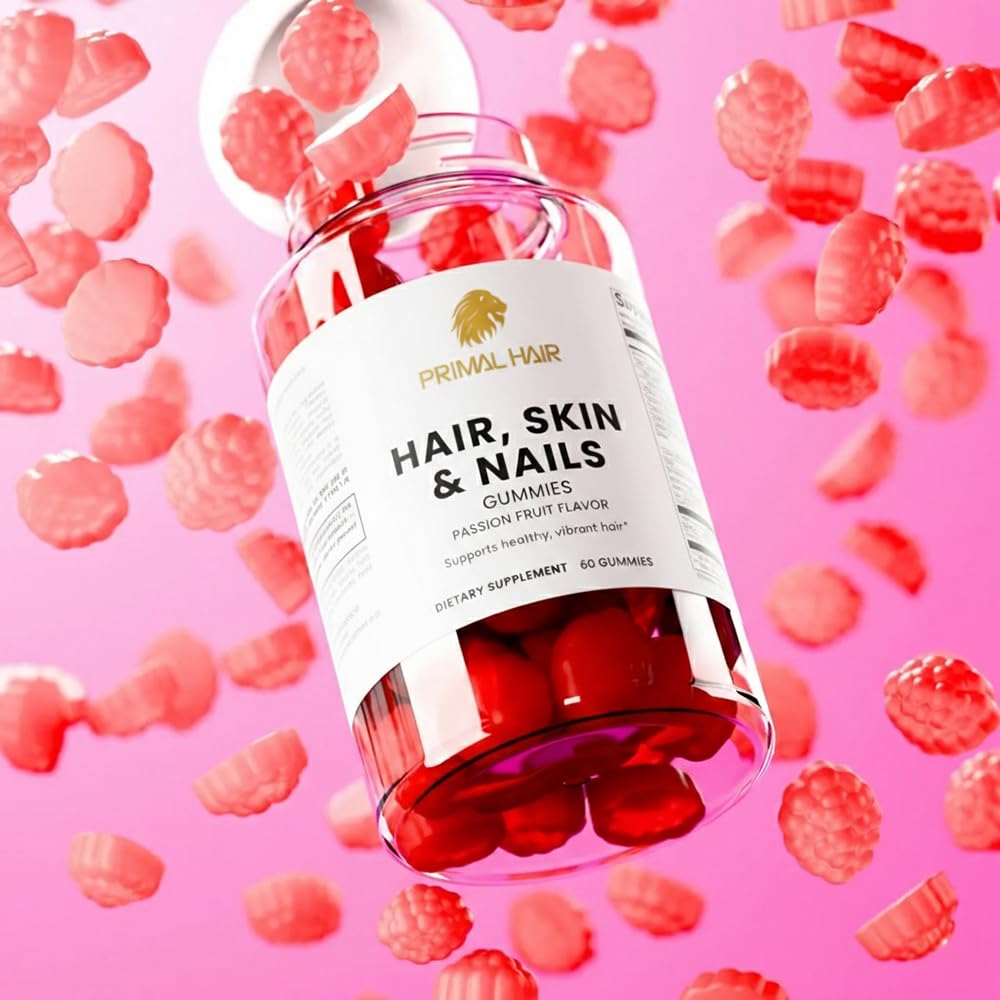PRIMAL HAIR Hair, Skin and Nails Gummies with Biotin & Collagen Gummy, 60 Count