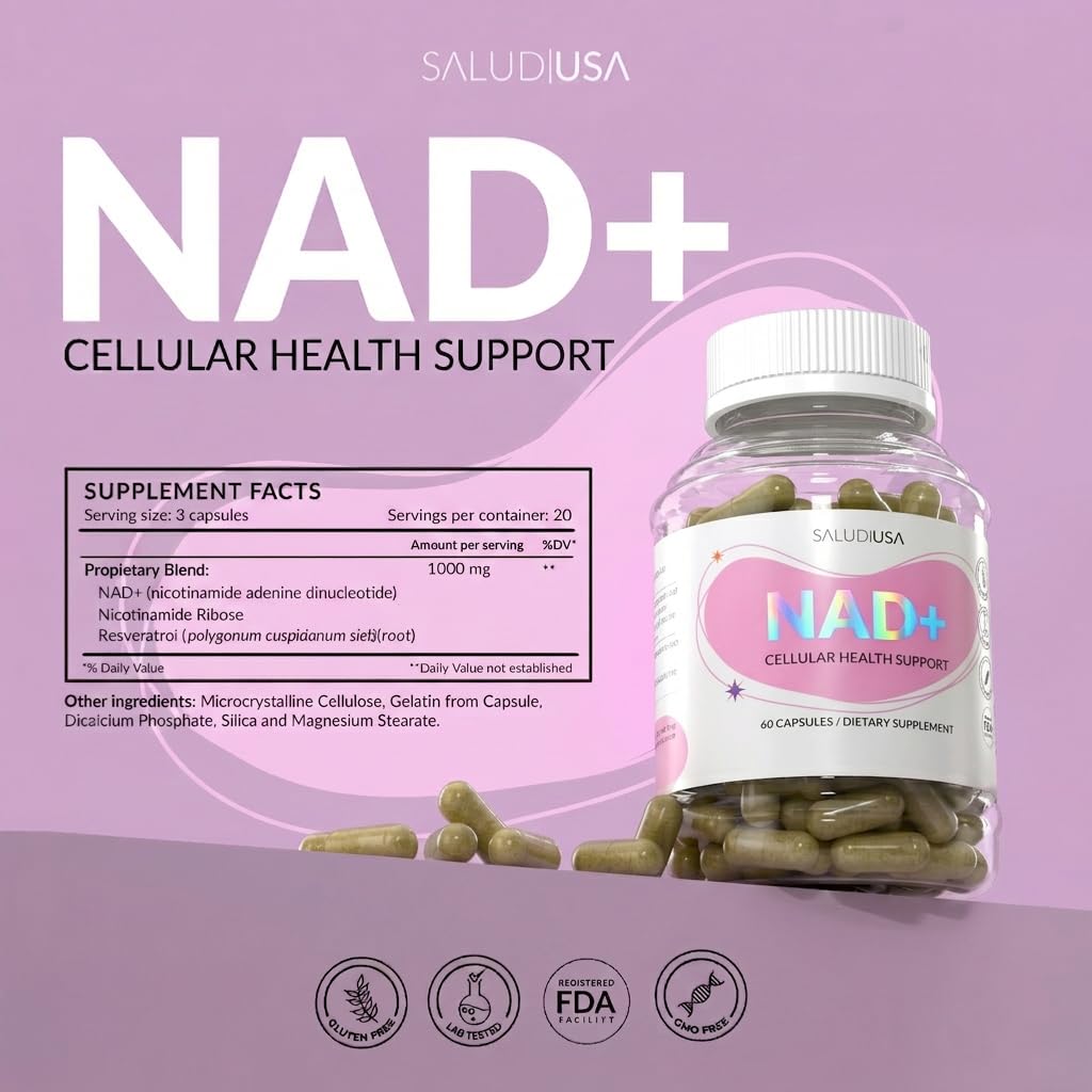 SALUD USA NAD+ with Nicotinamide Riboside & Resveratrol 60 Capsules