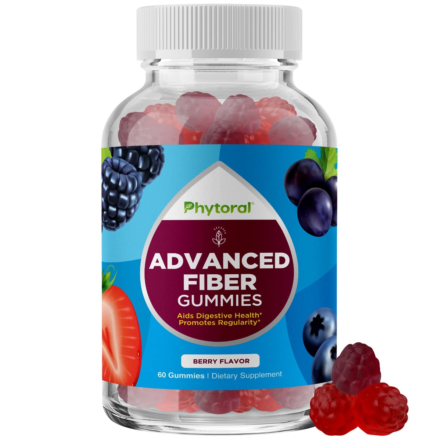 Phytoral Advanced Fiber Gummies for Adults with Chicory Root, Prebiotic Support & Coconut Oil for Gut & Digestive Health, 60 Gummies