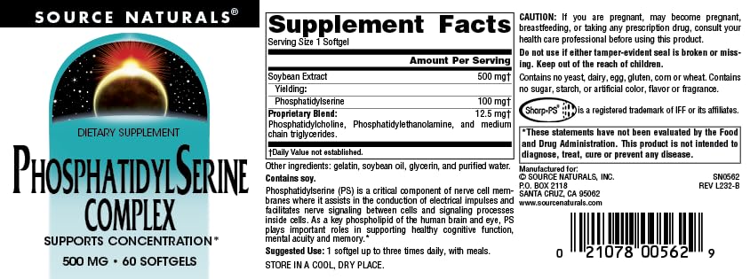 Source Naturals Phosphatidyl Serine Complex Softgels, 500 mg, 60 Softgels