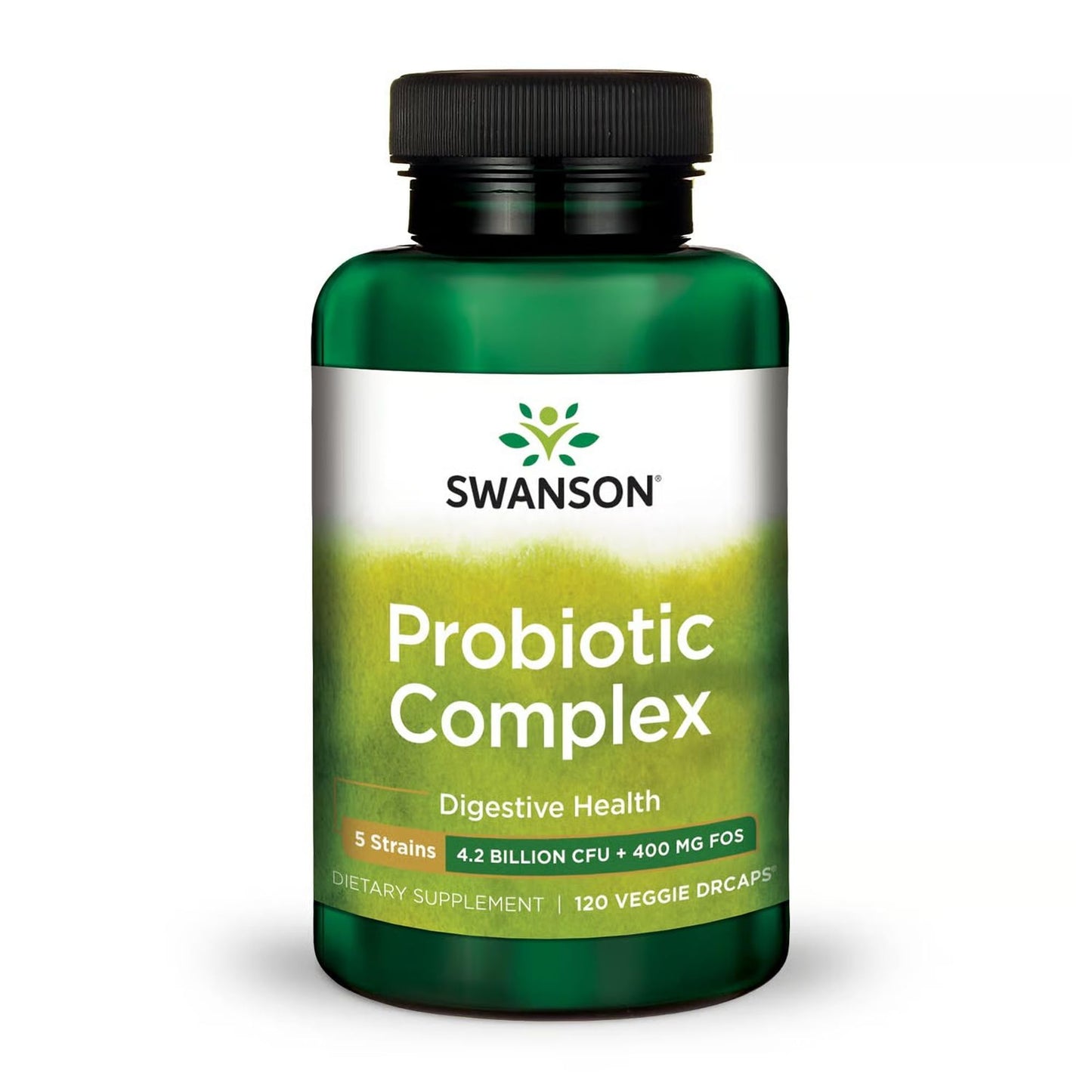 Swanson Probiotic Complex 4.2 Billion CFU 5-Strain Digestive Health Fat Metabolism Satiety Prebiotic FOS Complex Supplement Vegan Capsules, 120