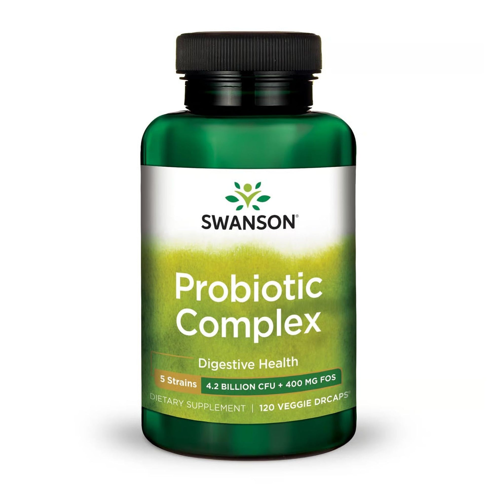 Swanson Probiotic Complex 4.2 Billion CFU 5-Strain Digestive Health Fat Metabolism Satiety Prebiotic FOS Complex Supplement Vegan Capsules, 120