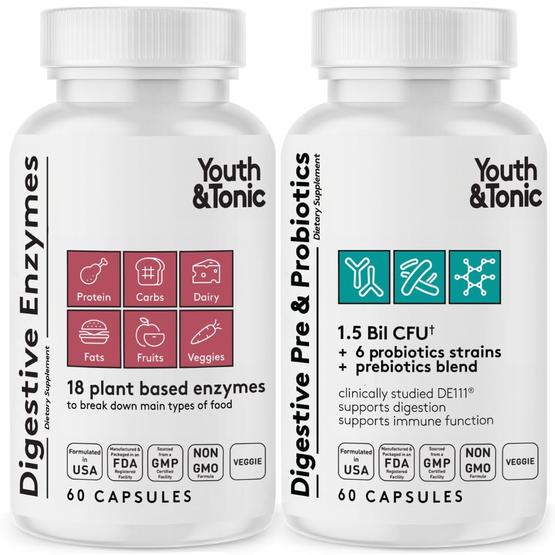 Youth & Tonic Digestive Supplement for Bloating, Regularity & Gut Health 120 Capsules