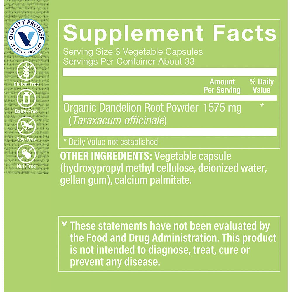 The Vitamin Shoppe Dandelion Root Diuretic Herb for Digestive & Liver Support 100 Capsules