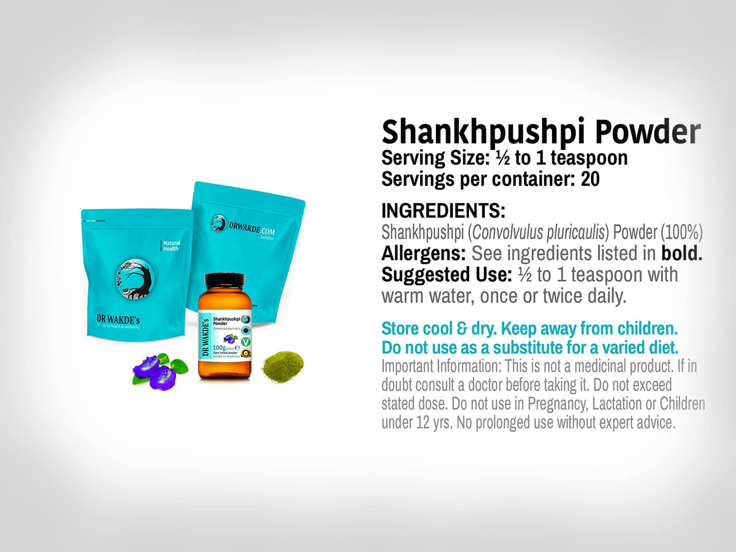 DR WAKDE's Shankhpushpi Powder (Convolvulus pluricaulis) 3.53 oz