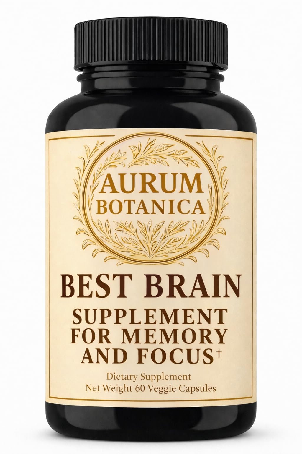 AURUM BOTANICA Best Brain Supplement for Memory and Focus with L-Theanine, Lion's Mane, Vitamin B6, B12, D3, Folate, L-Tyrosine, Bacopa Monnieri, Alpha GPC, Theacrine, 30mg Natural Caffeine, Capsules, 60 Count