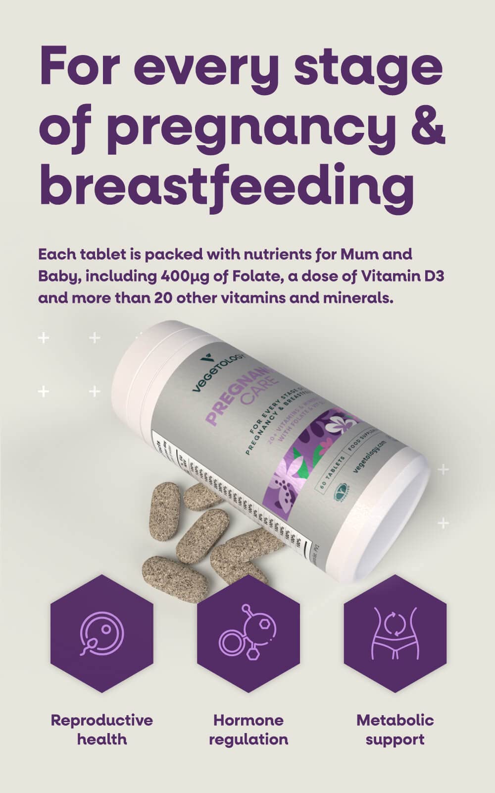 VEGETOLOGY Prenatal Vitamins for Women – Pregnancy & Postnatal Vitamins for Breastfeeding Moms, Vegan, 60 Tablets