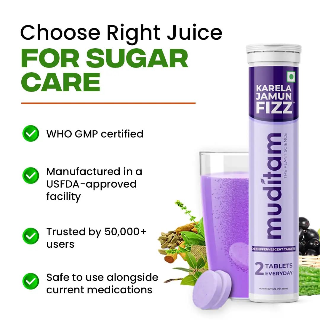 Muditam Ayurveda Effervescent Tablets for Sugar Karela Jamun Fizz 40 Tablets