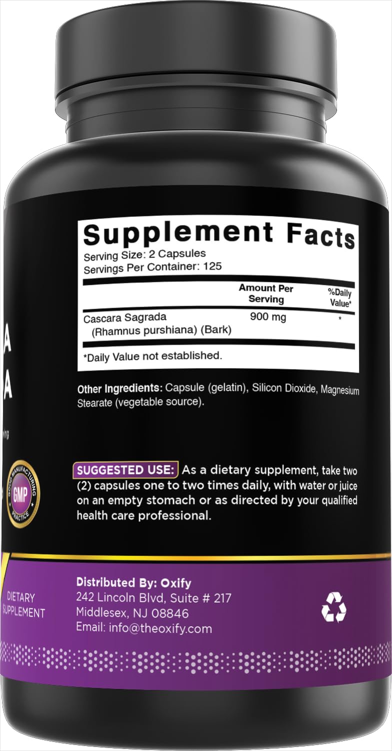 Oxify Cascara Sagrada 900 mg, 250 Capsules