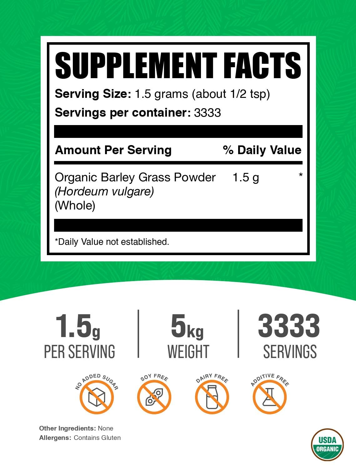 BulkSupplements Organic Barley Grass Powder 176.19 oz