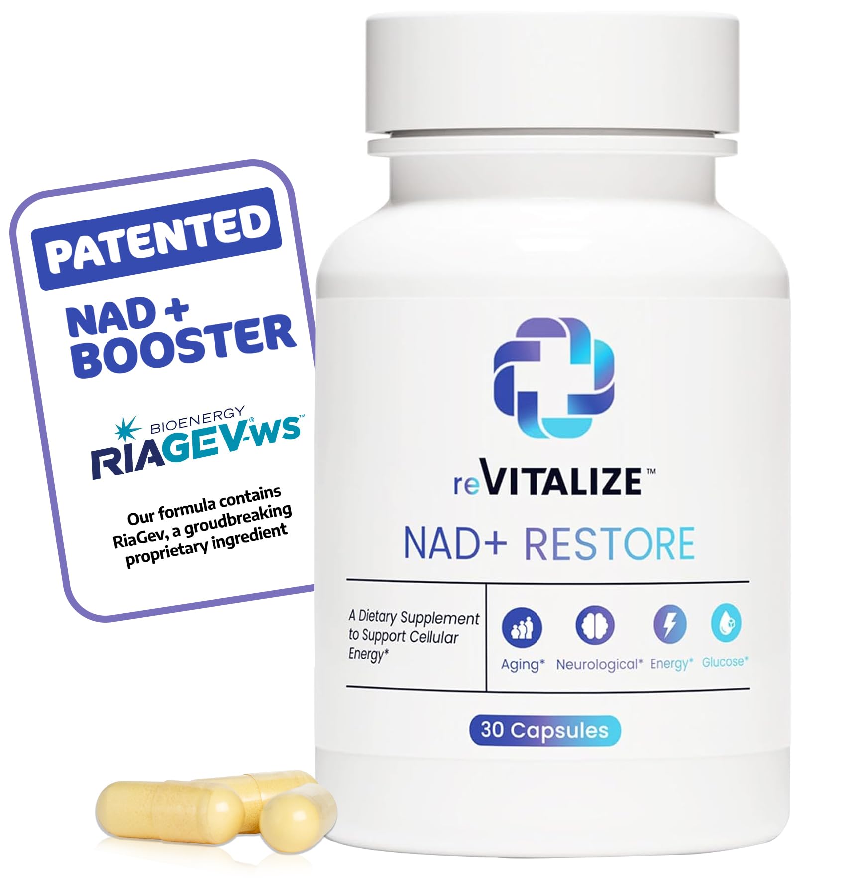 REVITALIZE NAD+ Supplement 750mg Nicotinamide Riboside Capsule, 30 Count