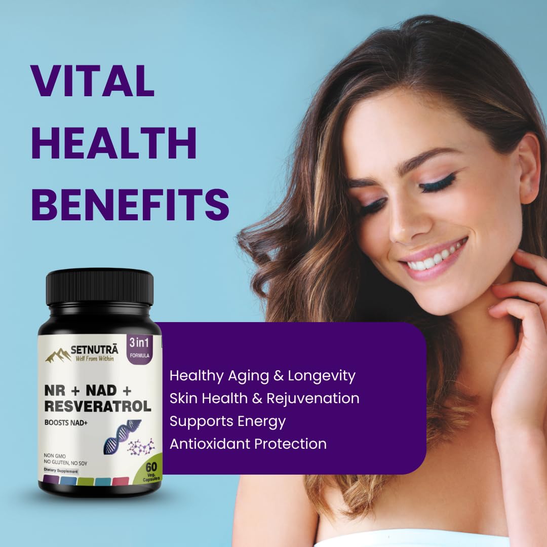 SETNUTRA Well From Within NR + NAD + Resveratrol Supplement, 3 in 1 NMN Alternative, NAD+ for Cellular Energy, Healthy Aging, Skin & Brain Support, 60 Veg Capsules
