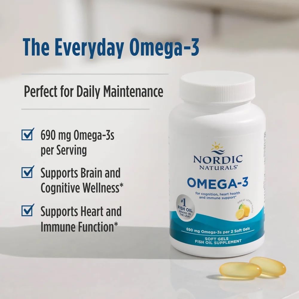 Nordic Naturals Omega-3 690mg Fish Oil EPA & DHA Lemon Softgels, 90 Count