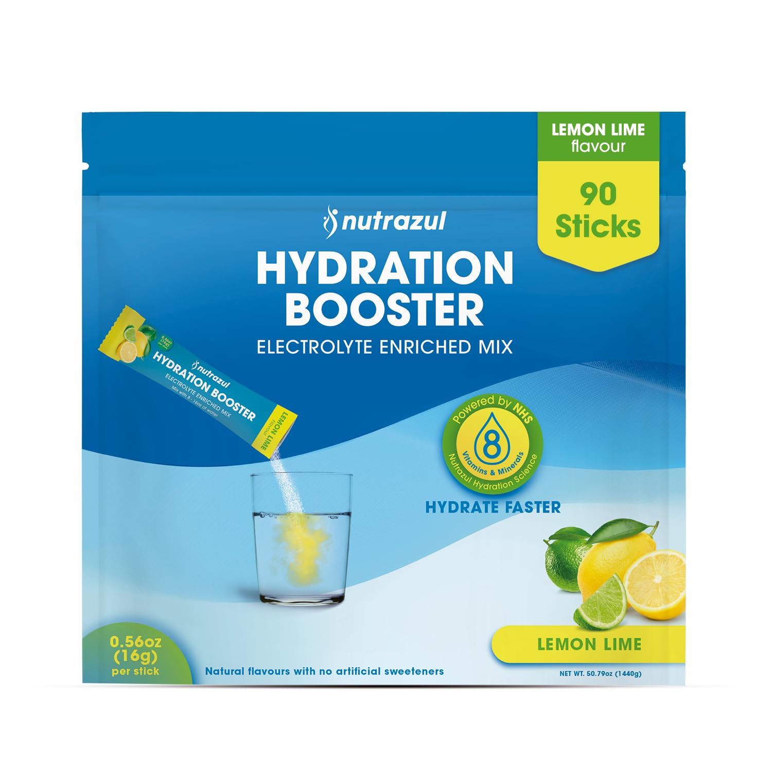 Nutrazul Hydration Booster Electrolytes Powder Sticks, 90 Sticks