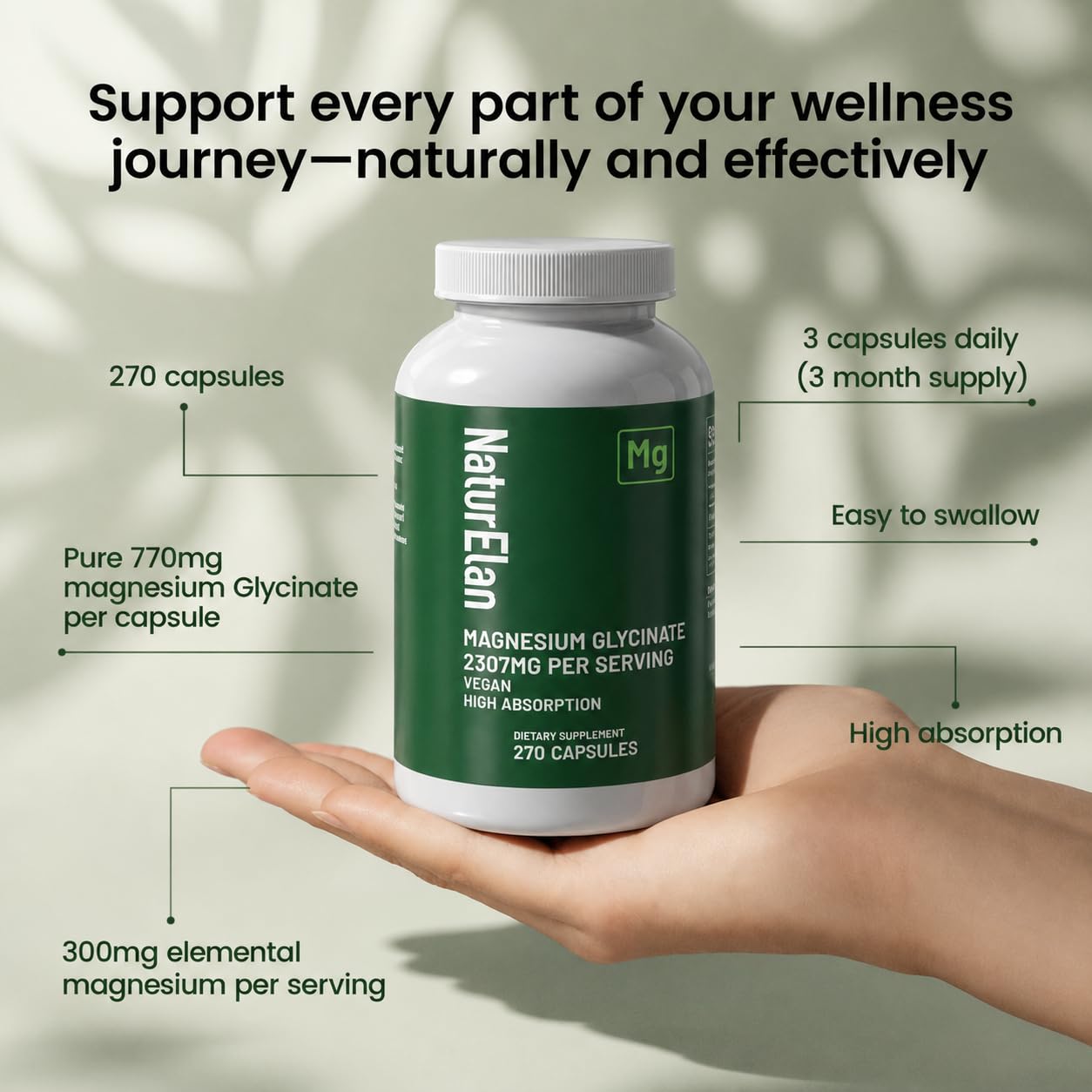 NaturElan Magnesium Glycinate 2307mg, 270 Capsules