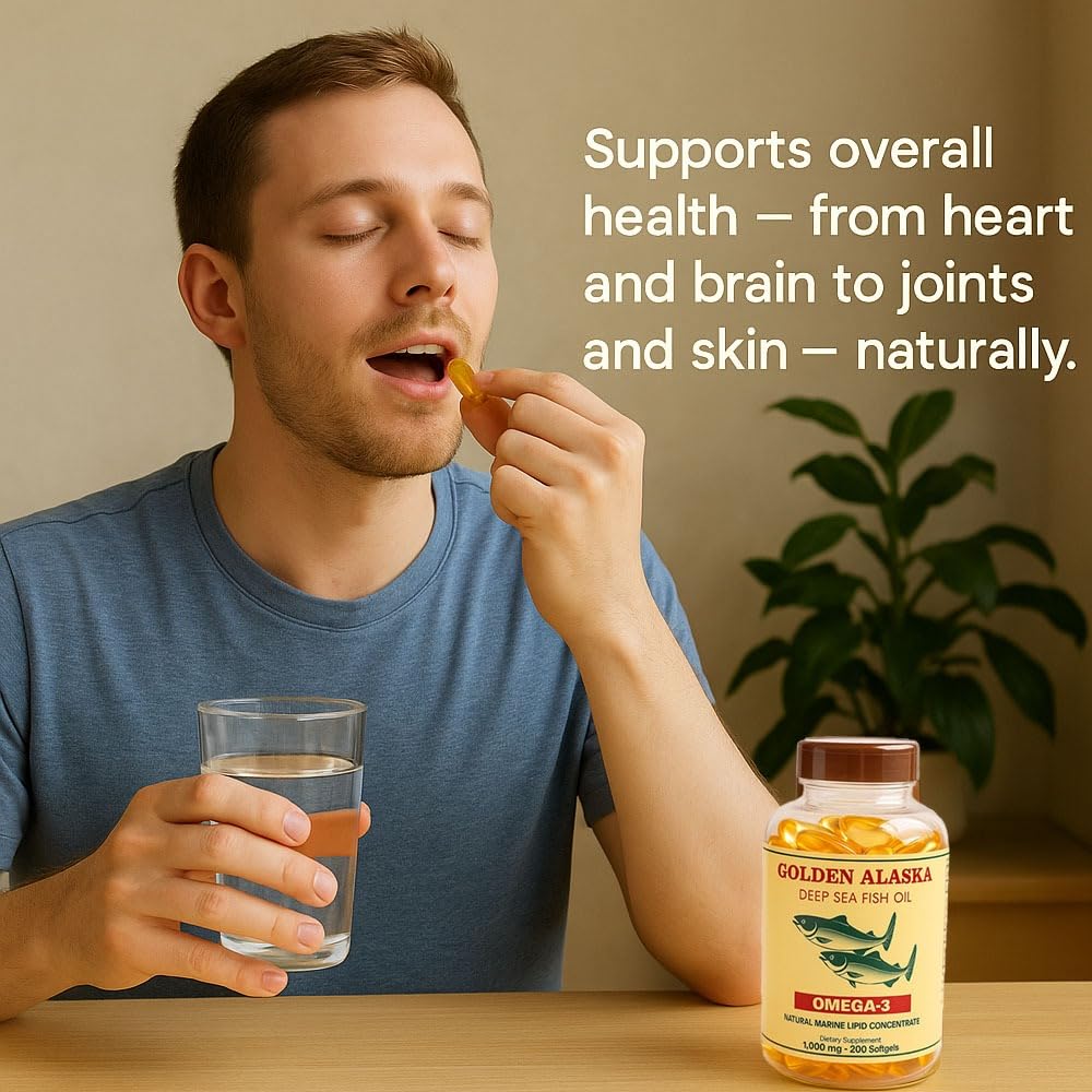 NCB Technology Golden Alaska Deep Sea Fish Oil Omega-3 EPA DHA 1000mg Softgels, 200 Softgels