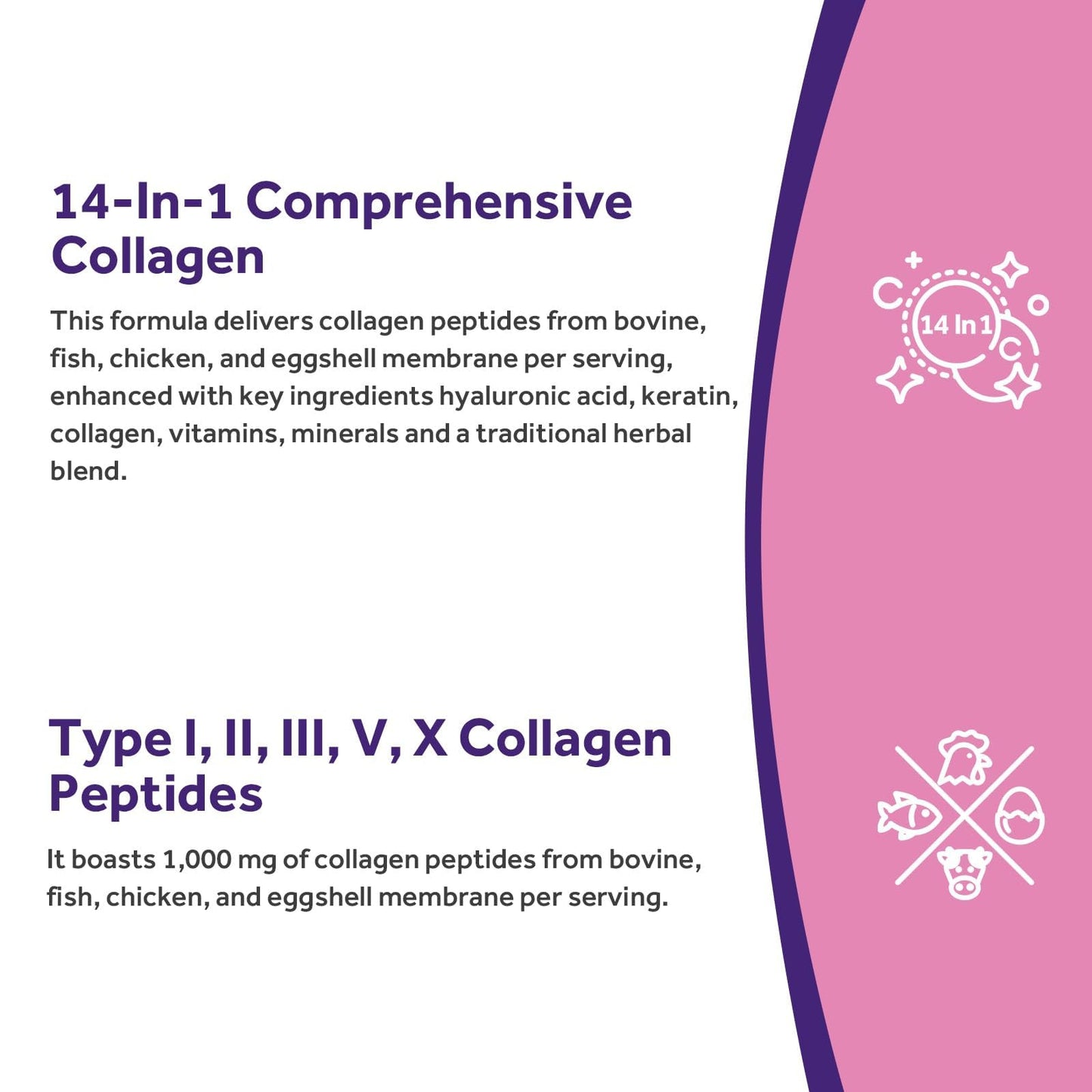 Doctor's Recipes Multi Collagen Peptides, Type I, II, III, V, X, 1000 mg Per Serving, Vitamin C, Biotin, Hyaluronic Acid, Keratin, Turmeric, for Hair, Nails, Skin, Stay Active, Antioxidant Capsule, 60 Count