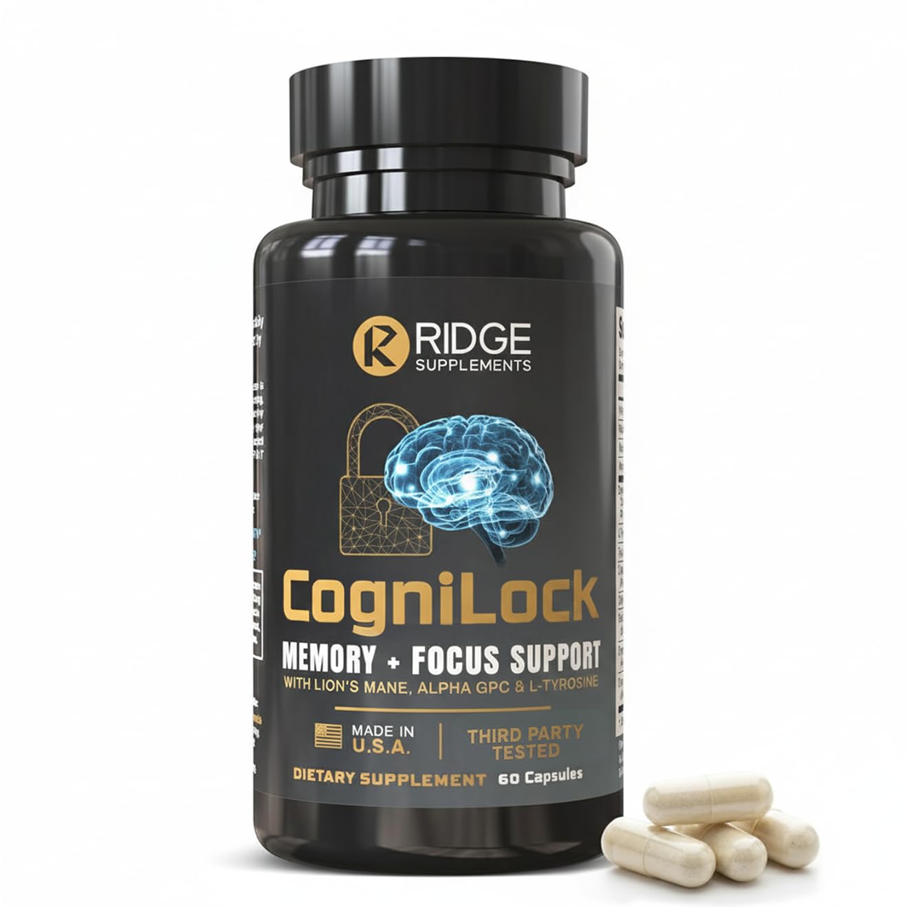 RIDGE SUPPLEMENTS CogniLock Nootropic Brain Supplements Capsules, 60 Count