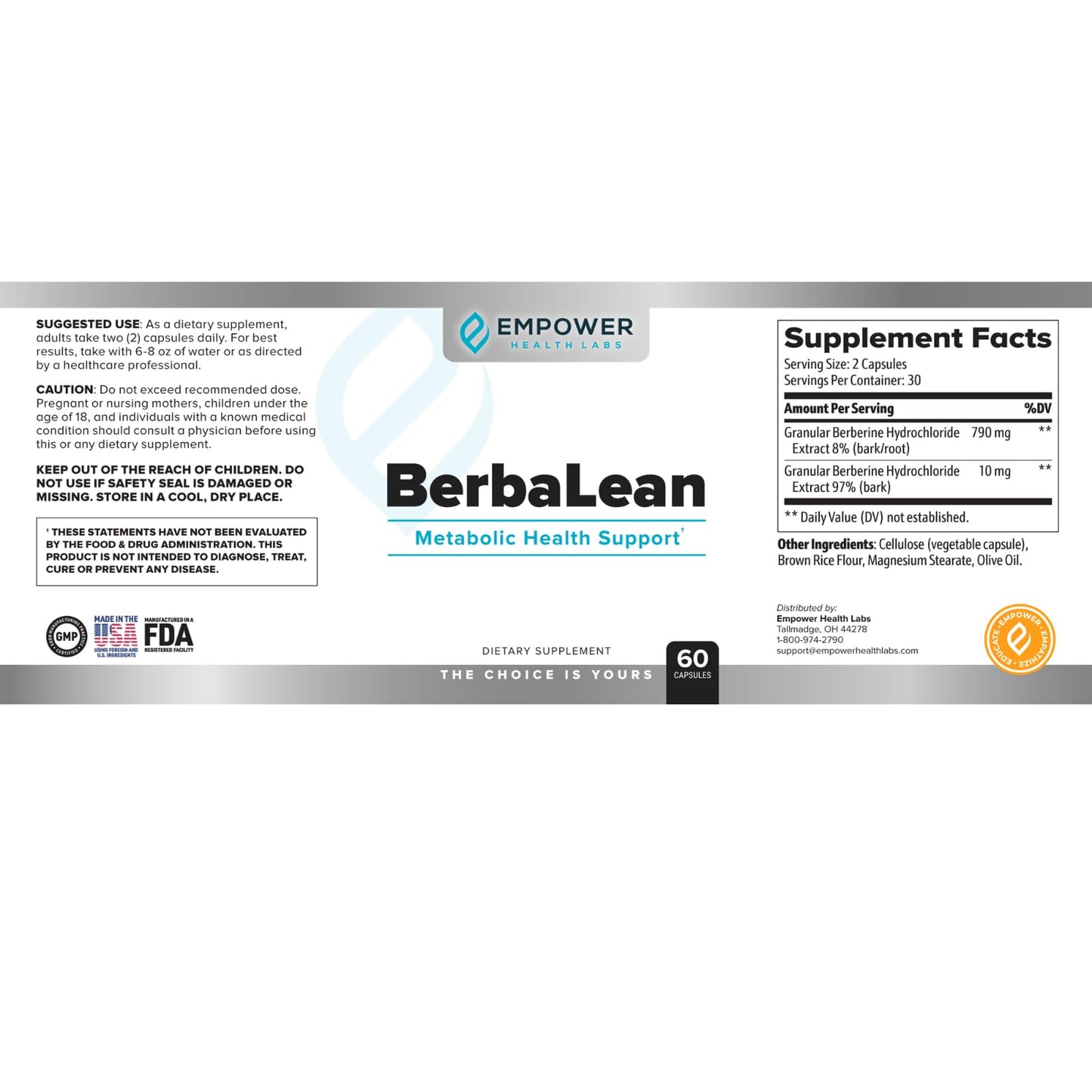 Empower Health Labs BerbaLean Berberine & Hydrochloric Acid Supplement Capsule, 1 Count