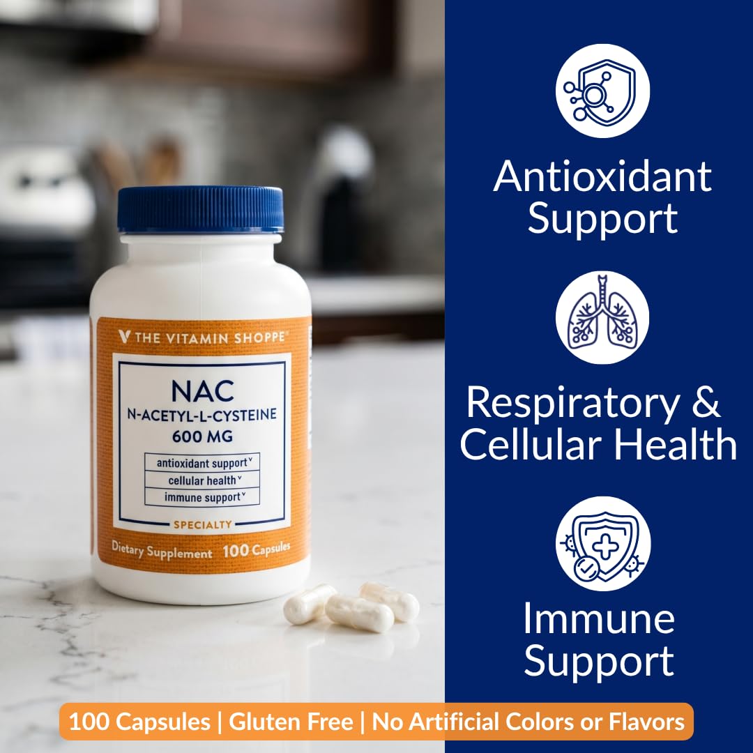 The Vitamin Shoppe NAC N-Acetyl-L-Cysteine 600 MG Capsules 100 Count