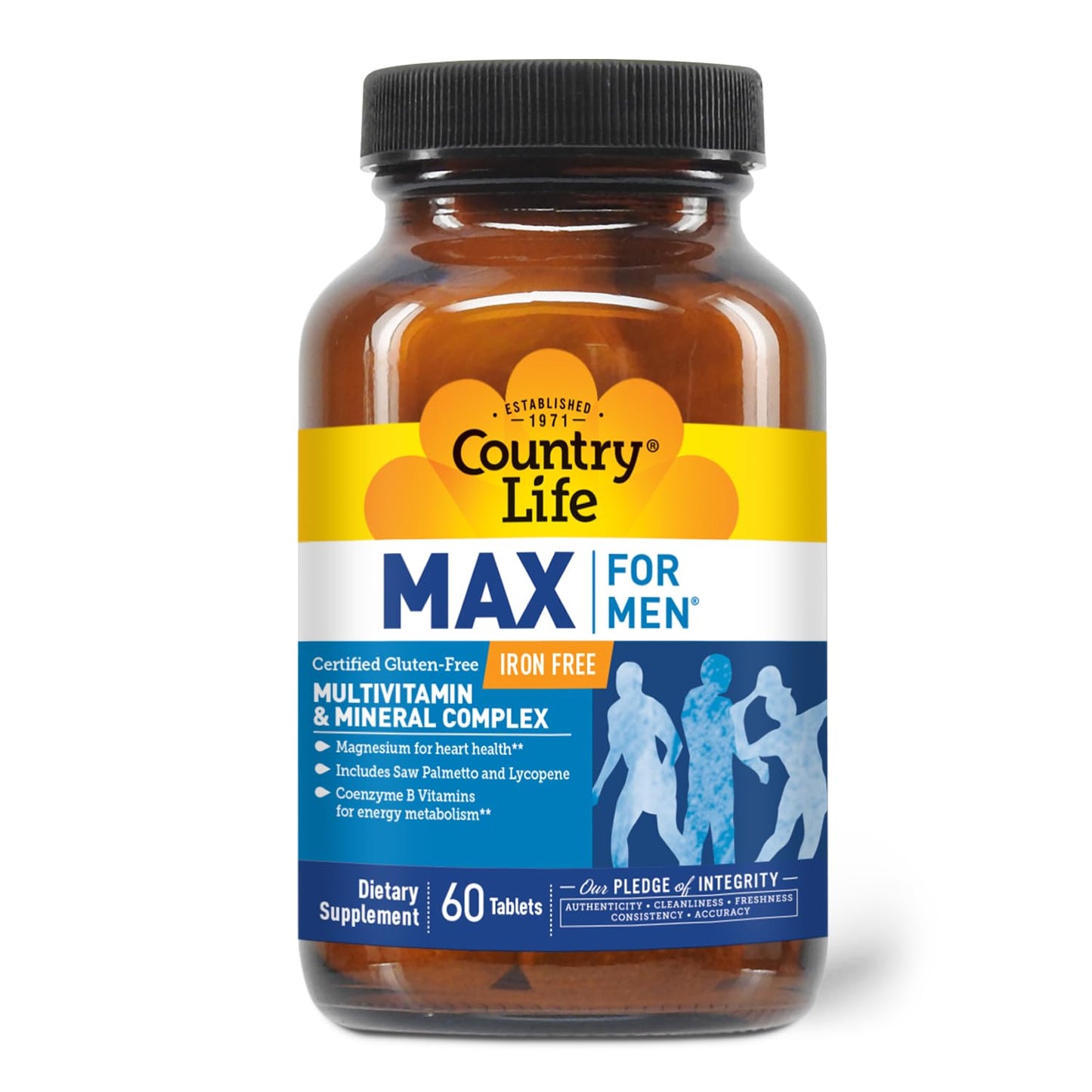 Country Life Max for Men Multivitamin & Mineral Complex Iron-Free Vegetarian Tablets, 60 Count