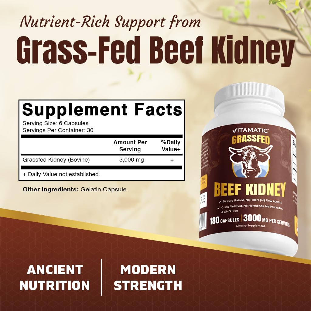 Vitamatic Grass-Fed Beef Kidney Capsules 180 Count