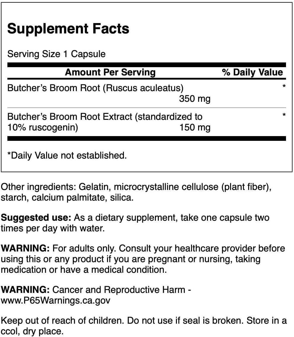 Swanson Butcher's Broom (Standardized) 150 mg Capsules, 120 Count