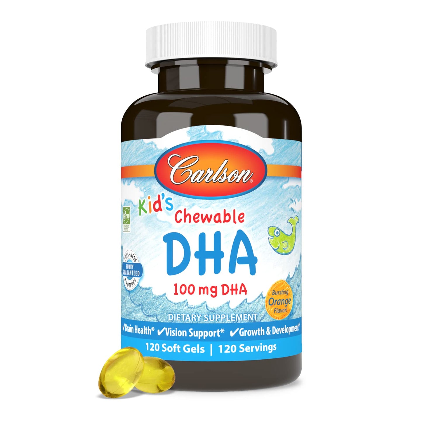 Carlson Kid's Chewable DHA (100 mg DHA) Softgels, 120 Count