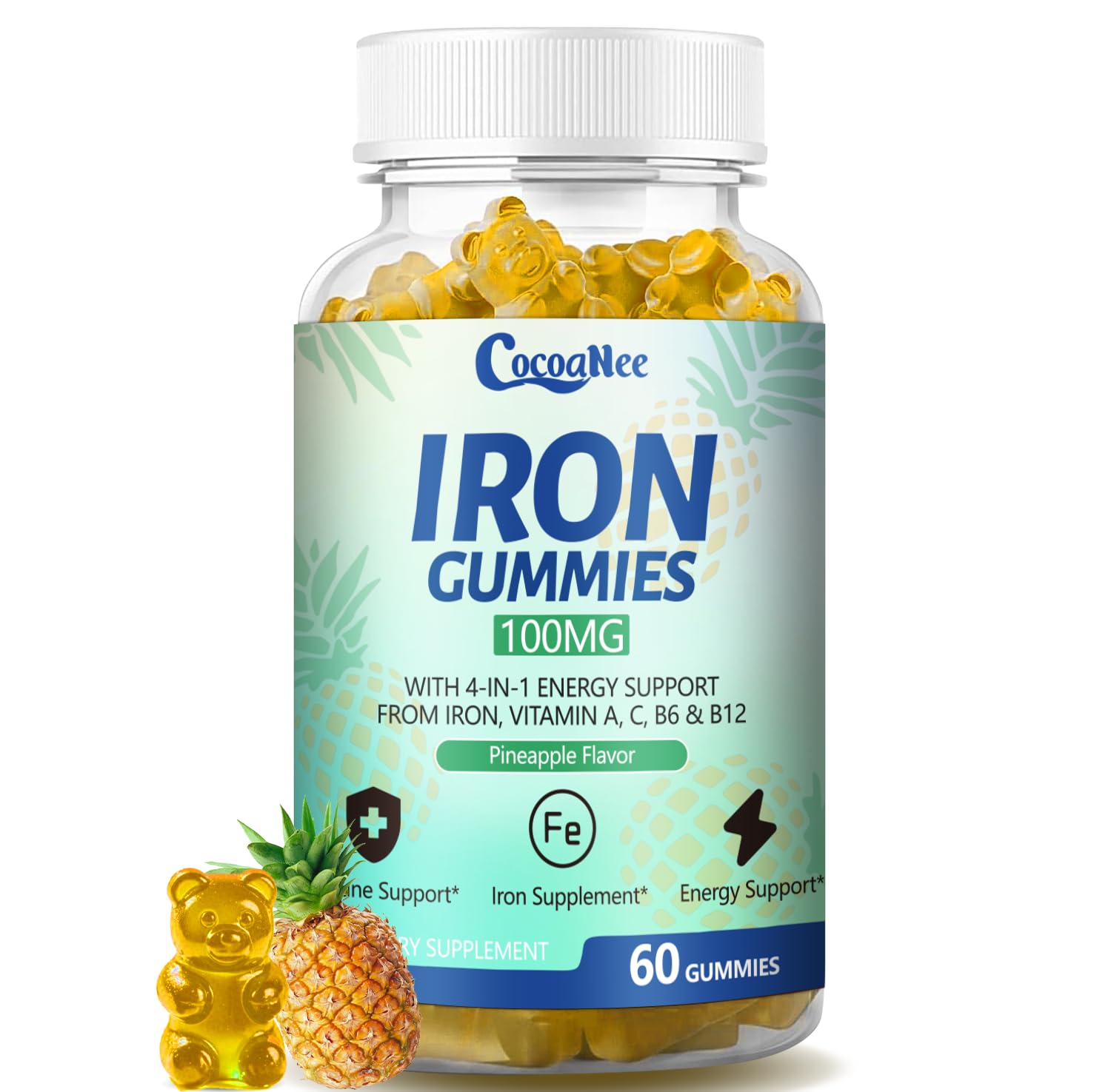 CocoaNee Iron Supplements Gummies 60 Count