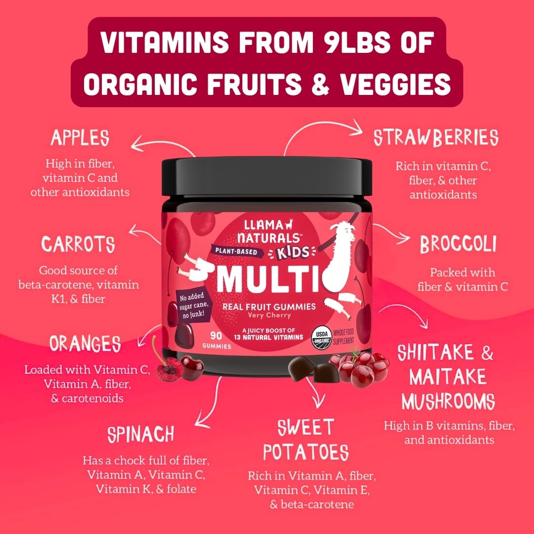 Llama Naturals Kids Multivitamin Gummies Real Fruit Gummy, 180 Count