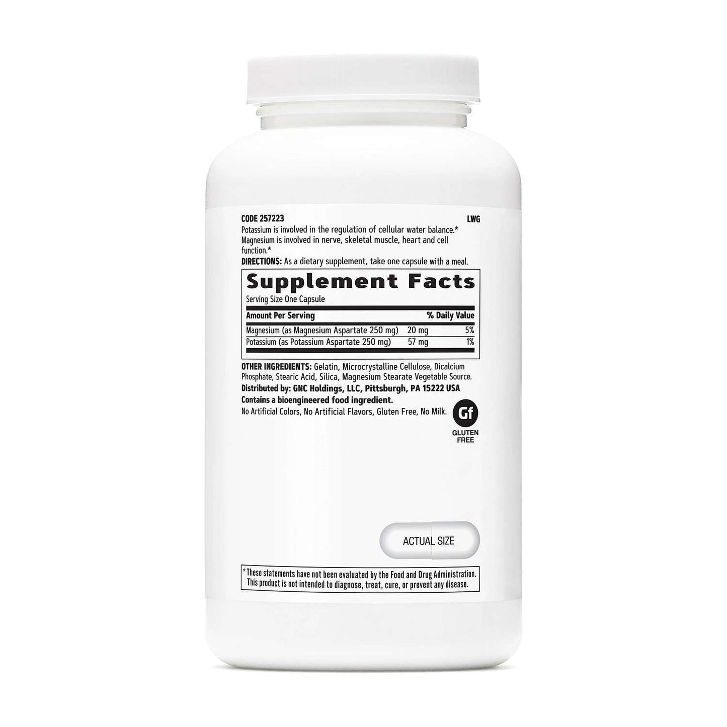 GNC Potassium and Magnesium Aspartate 250mg Supplement Capsules 240