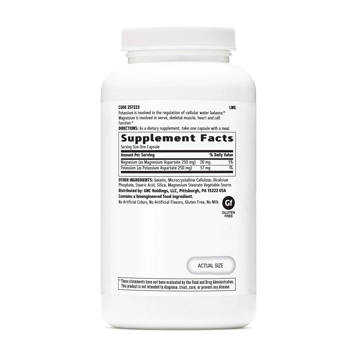 GNC Potassium and Magnesium Aspartate 250mg Supplement Capsules 240