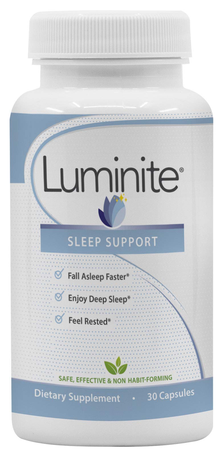 Luminite Sleep Support Capsule Nighttime Sleep Aid Supplement L-Tryptophan, Melatonin, Chamomile, Non-Habit Forming — 60 Capsules