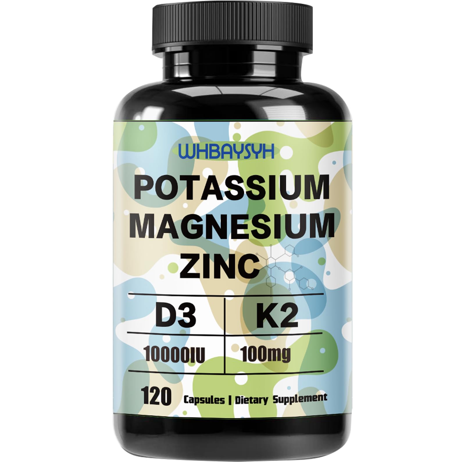 WHBAYSYH Potassium Magnesium Zinc with Vitamin D3 & K2 Capsules 120 Count