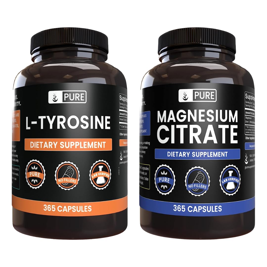 PURE ORIGINAL INGREDIENTS L-Tyrosine and Magnesium Citrate Bundle, Capsules, 2-Pack