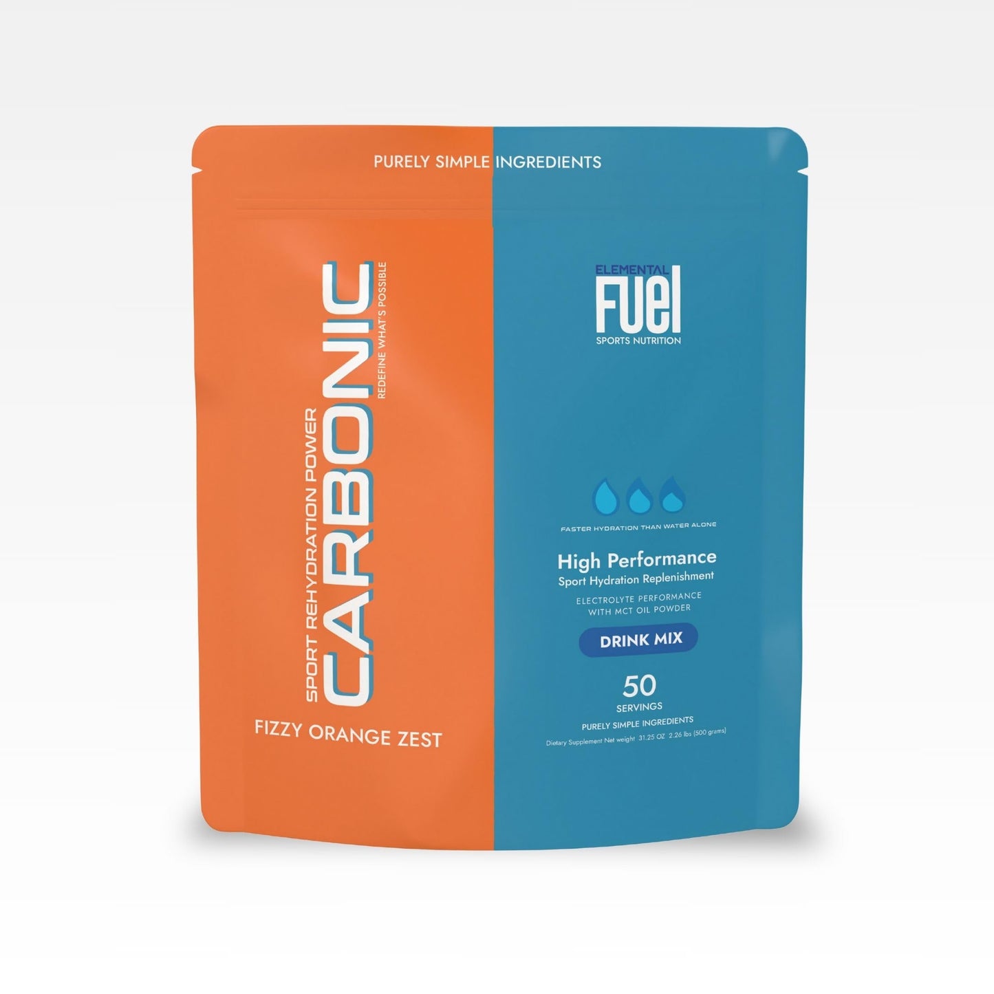 Elemental Fuel Carbonic Orange Zest Hydration & MCT Oil Powder - First-Ever Advanced Electrolyte & MCT Formula, Enhances Hydration, Sustained Energy & Recovery - 31.25 Servings