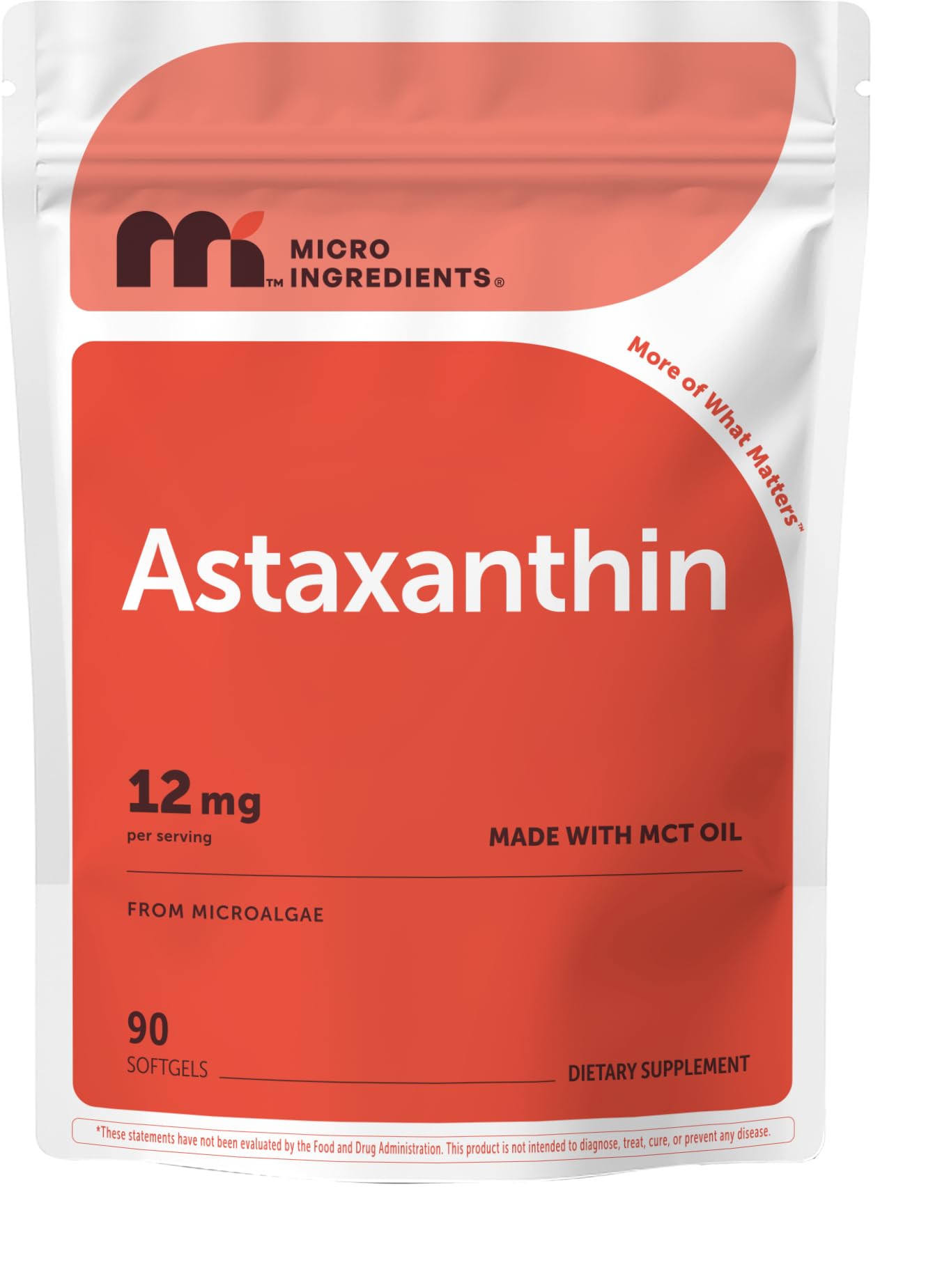 Micro Ingredients Astaxanthin 12mg with MCT Oil Softgels, 90 Count