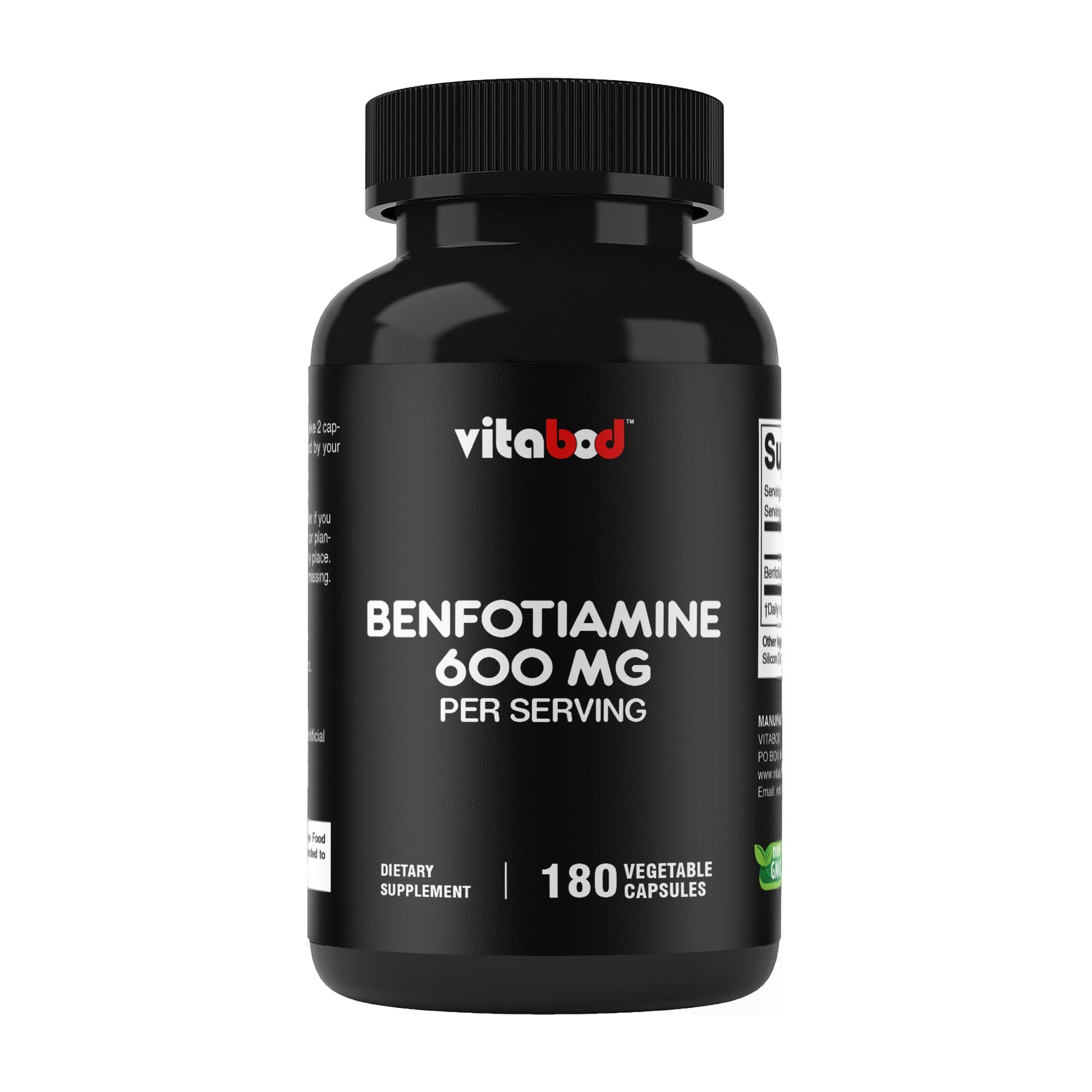 Vitabod Benfotiamine 600mg Fat-Soluble Vitamin B1 Supplement Capsules 180 Count