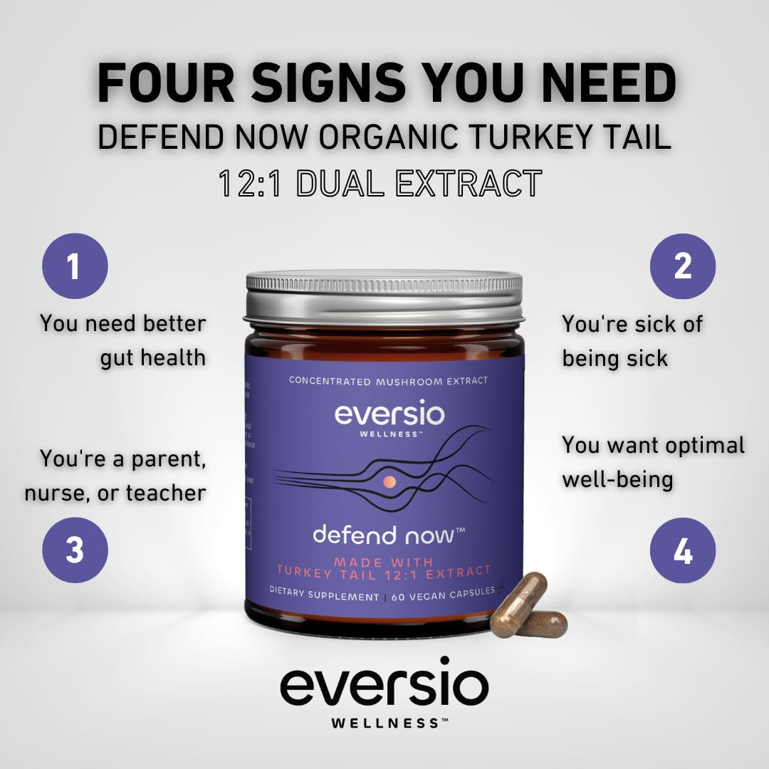 Eversio Wellness Organic Turkey Tail Capsules 12:1 Extract 45% Beta Glucans Immune Support, 60 Count