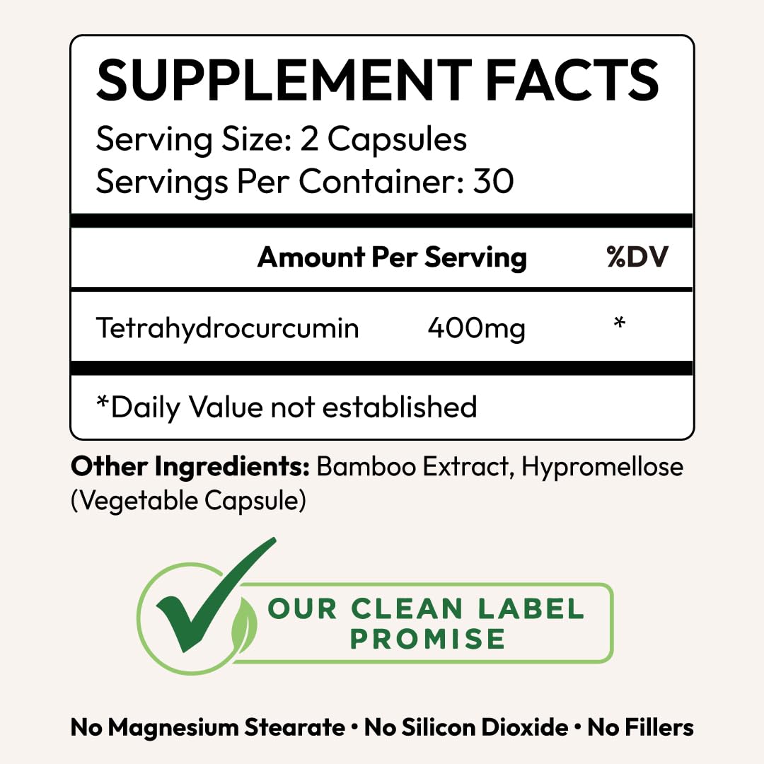 Novum Naturals Tetrahydrocurcumin 200mg - 95% Tetrahydrocurcuminoids for Joint & Antioxidant Support - Curcumin Form with Superior Absorption to Turmeric - Vegan, Non-GMO, 60 Capsules