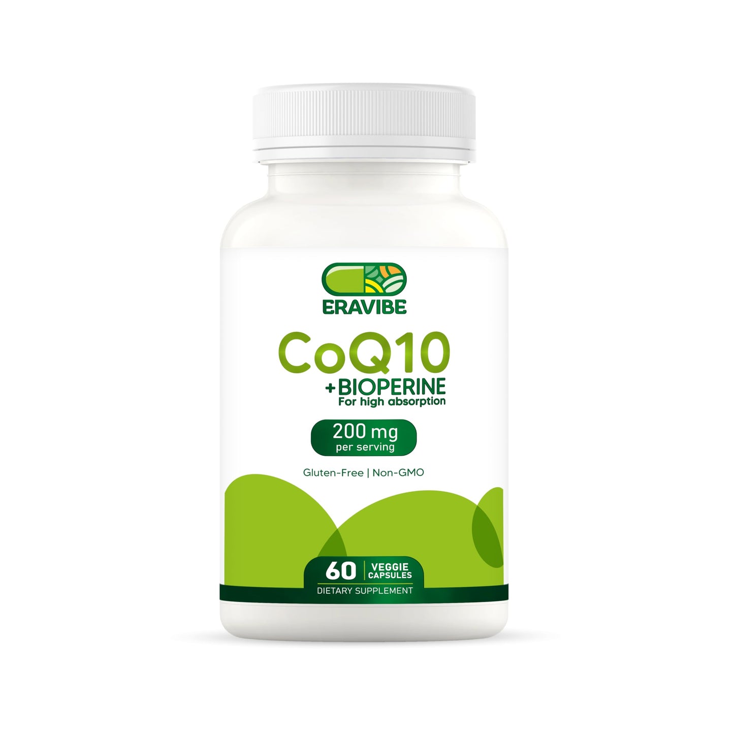 ERAVIBE Pure CoQ10 Energy Support High Absorption with Bioperine Capsules, 60 Count