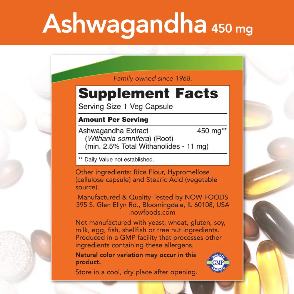 NOW Foods Ashwagandha Extract 450mg Capsules, 180 Count