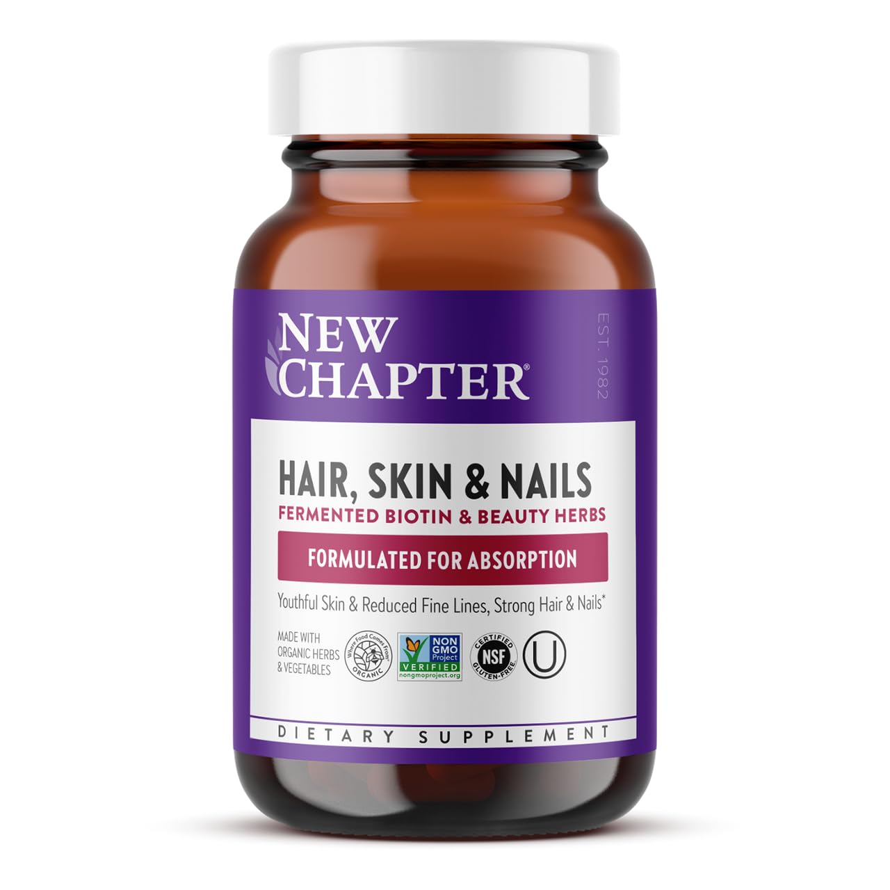 New Chapter Hair Skin & Nails Vitamins with Fermented Biotin+astaxanthin Vegetarian Capsule, 30 Count