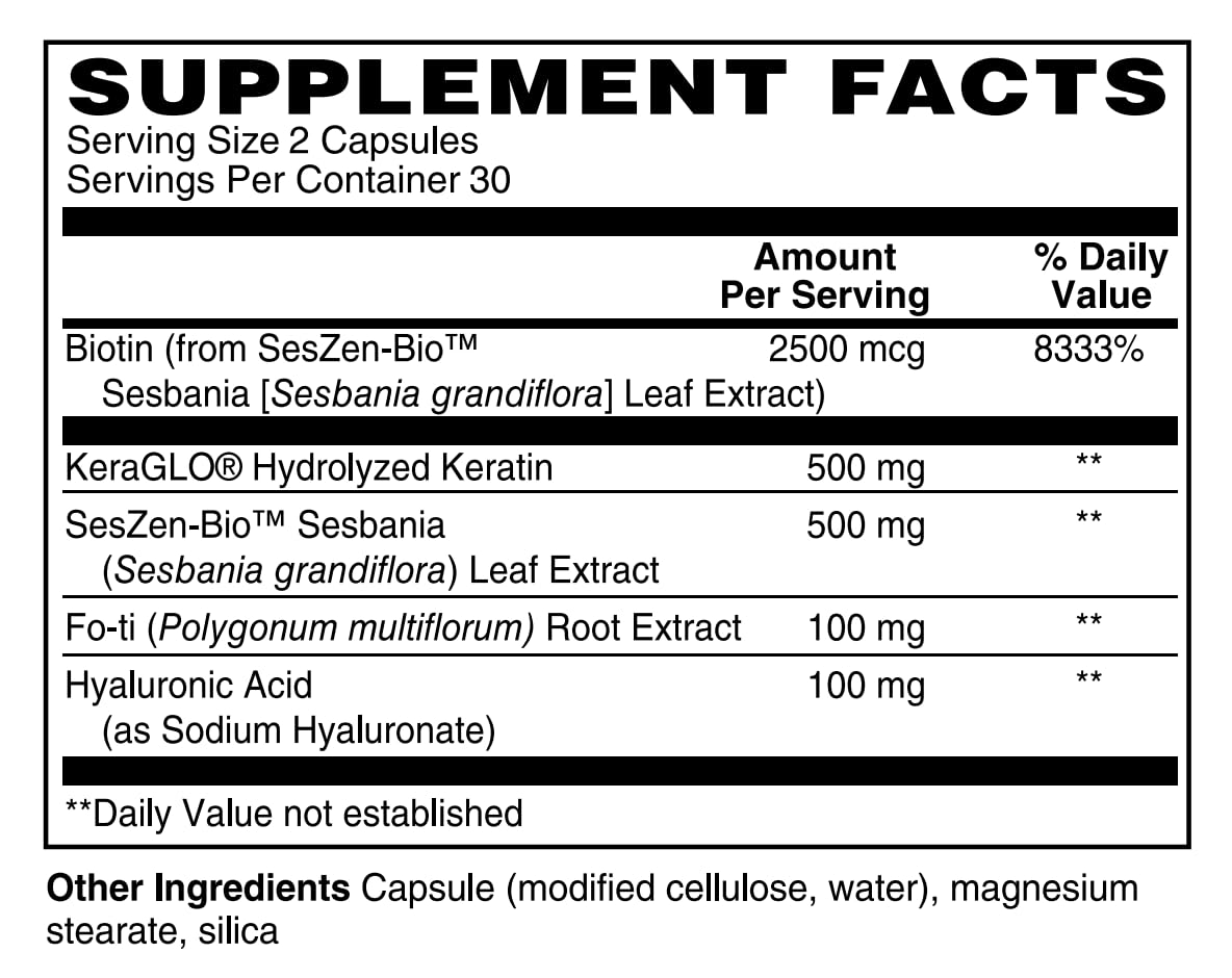 TOUGH-N-TONE Advanced Beauty Care – Vegan Biotin with SesZen-Bio®, KeraGLO® Keratin, Fo-Ti & Hyaluronic Acid – Hair, Skin & Nail Support Supplement – Non-GMO & Gluten-Free, 60 Capsules