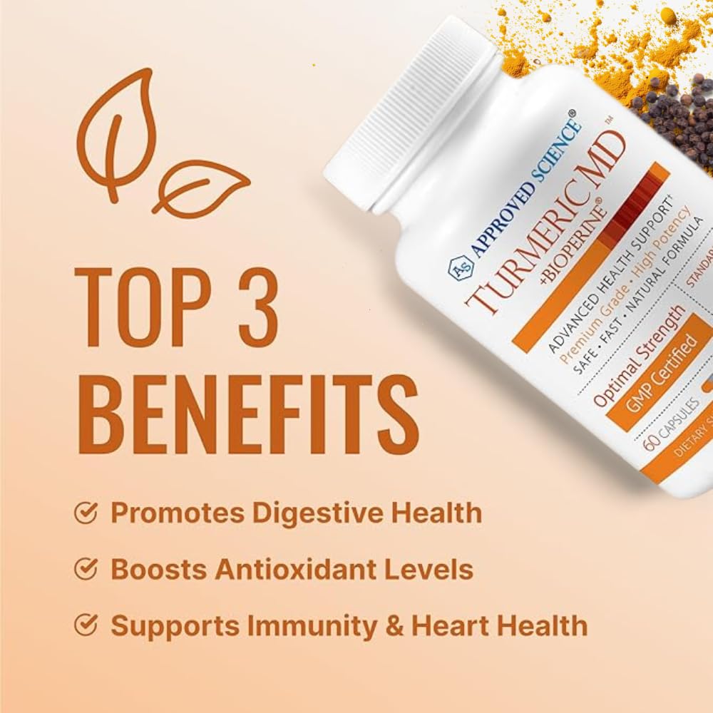 Approved Science Turmeric MD Turmeric Extract with BioPerine Black Pepper & 95% Standardized Turmeric Curcuminoids, 180 Capsules