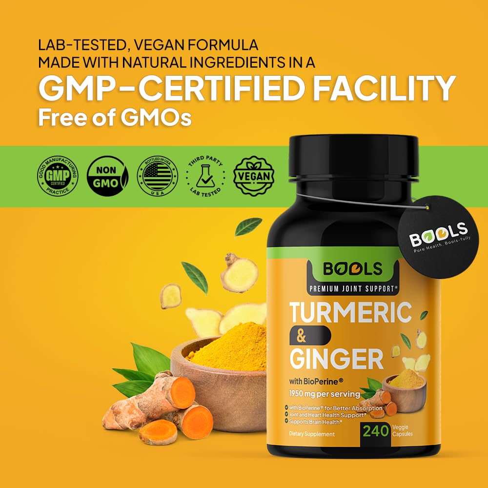 Bools Turmeric Curcumin Supplement with BioPerine & Ginger, 1950mg Capsule, 240 Capsules