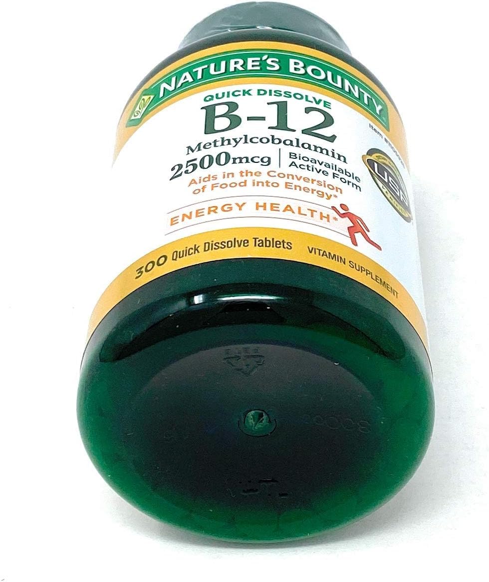 Nature's Bounty Vitamin B-12 2500 mcg Tablets, 300