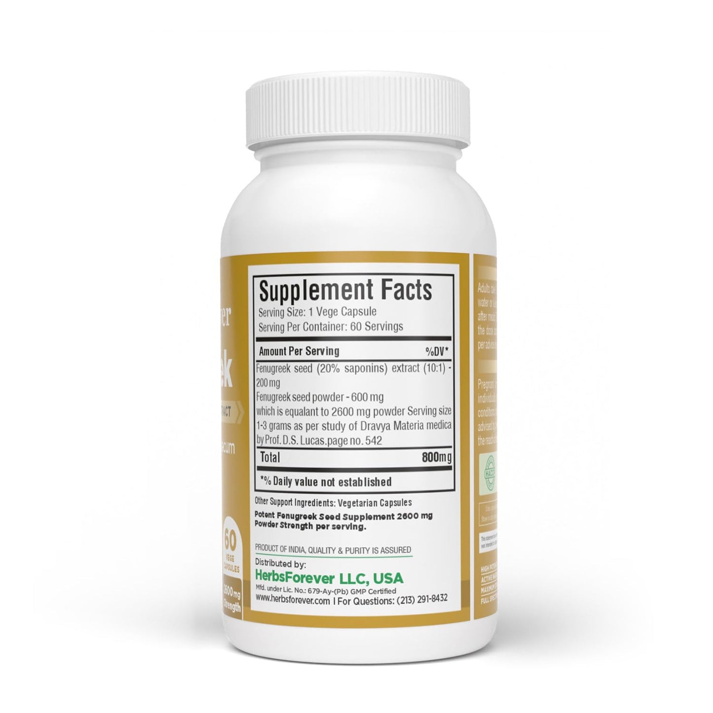 Herbsforever Fenugreek Extra Strength 10:1 Extract Capsules, 60 Count