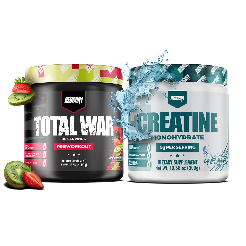 REDCON1 Total War Pre Workout Powder 30 Servings + Creatine Monohydrate Powder 60 Servings Bundle