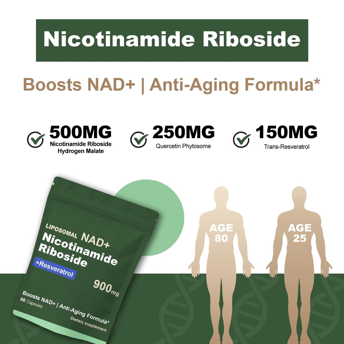 Quackiki NAD Resveratrol Supplement with NAD Nicotinamide Riboside Resveratrol 900 MG, 1 Capsule